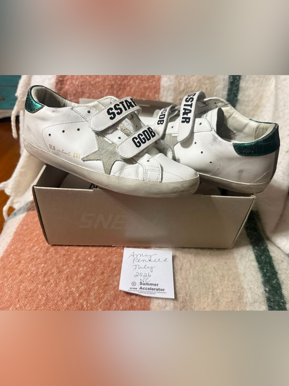 Golden Goose Old Schools Sneakers with Gray Star and Green Heel size 39
